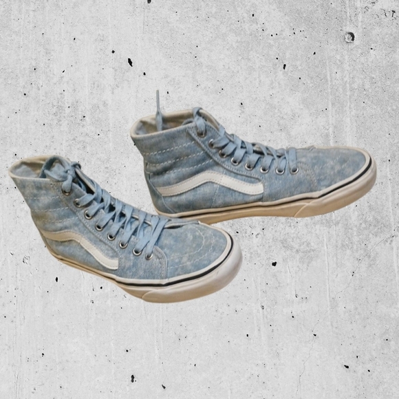 Vans Shoes - Vans Off The Wall Tapered Denim Destroy sneakers in the Winter Sky colorway. 